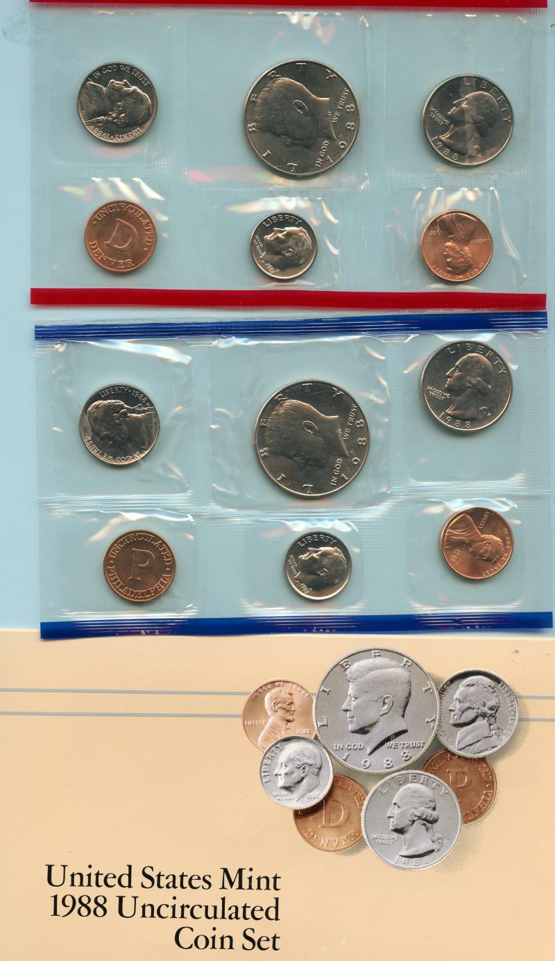 1988 USA United States of America  10 Coin Uncirculated Sealed  Coin Sets  D & P Mintmarks