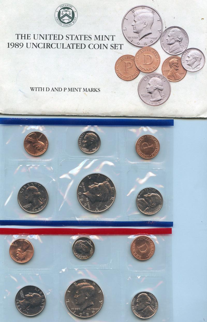 1989 USA United States of America  10 Coin Uncirculated Sealed  Coin Sets  D & P Mintmarks