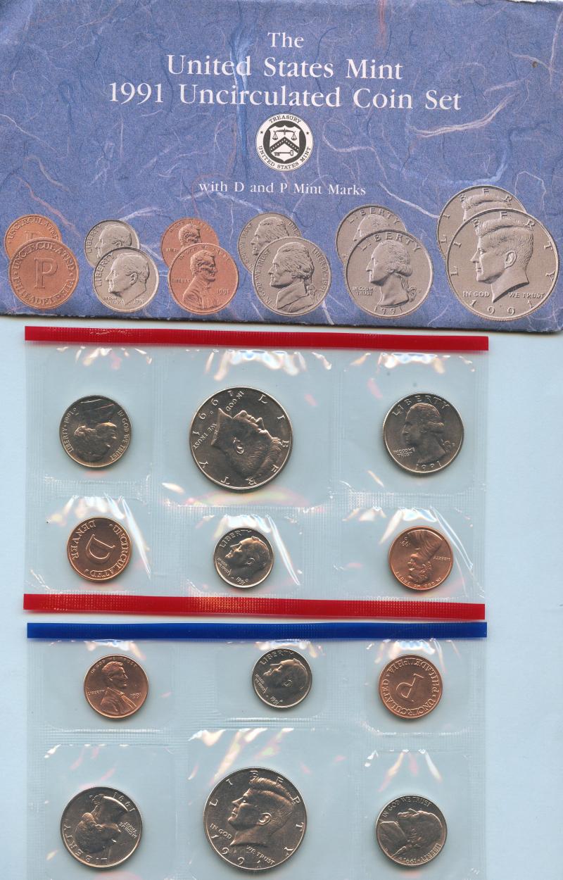 1991 USA United States of America  10 Coin Uncirculated Sealed  Coin Sets  D & P Mintmarks