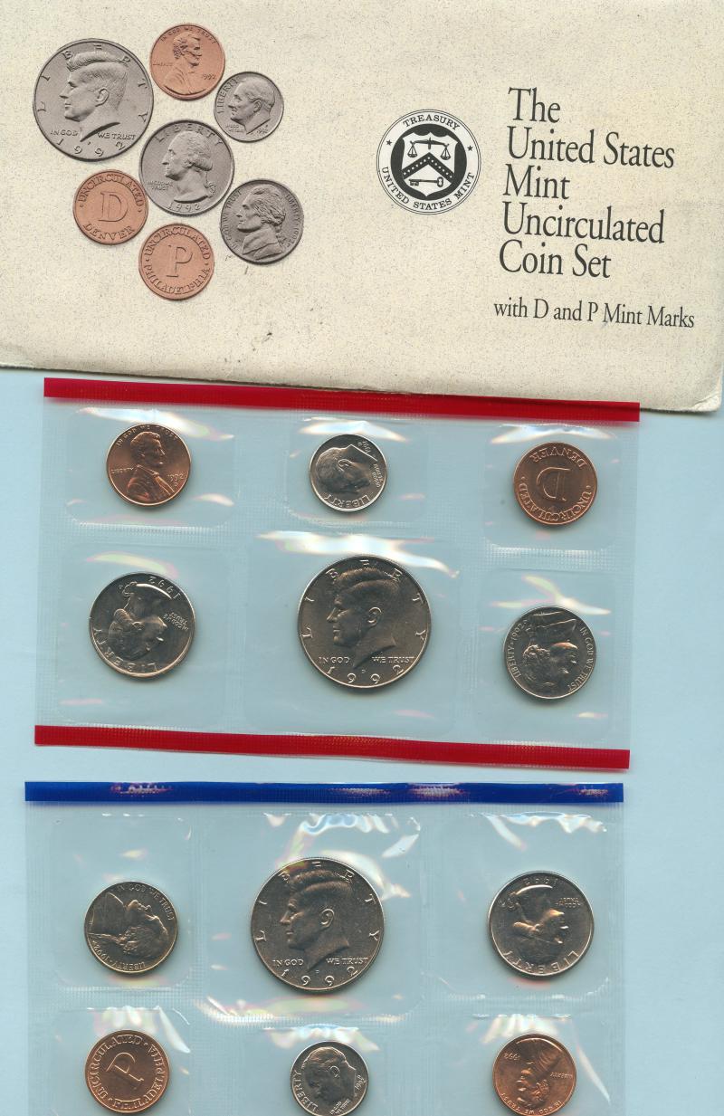 1992 USA United States of America  10 Coin Uncirculated Sealed  Coin Sets  D & P Mintmarks