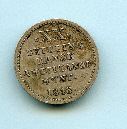 Danish West Indies 20 Skilling Coin Dated 1848