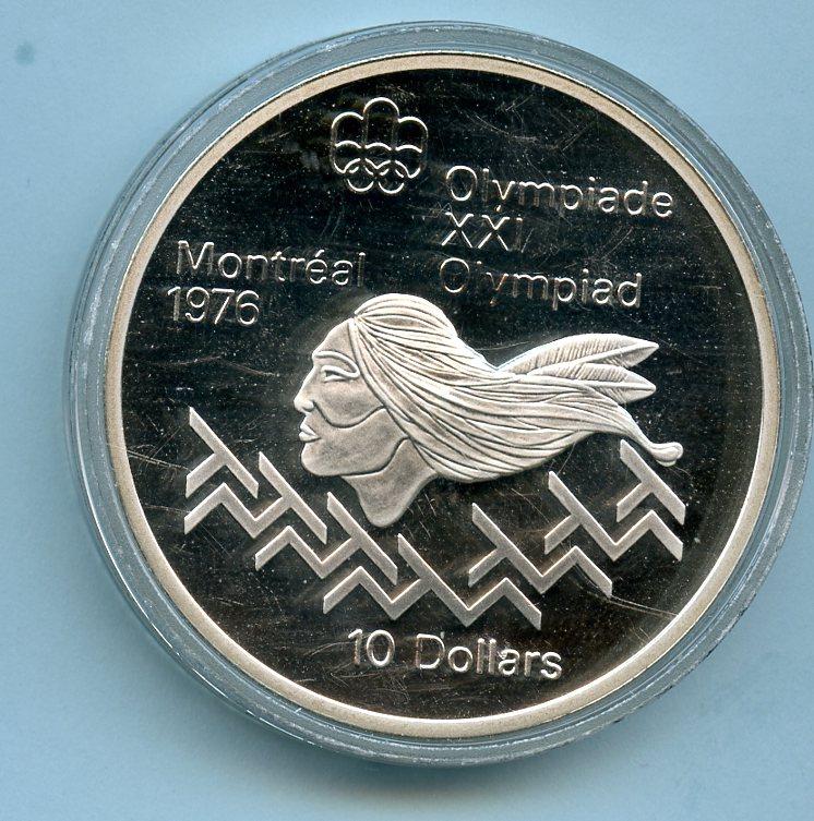 Canada  Silver Proof 10 Dollars Coin  Montreal 1976 Mens Hurdles  Obverse