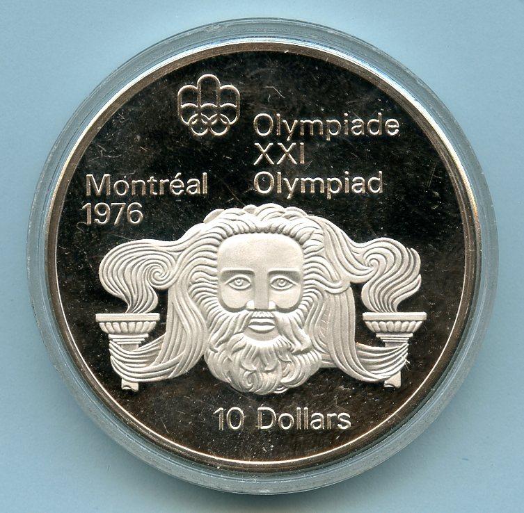 Canada  Silver Proof 10 Dollars Coin  Montreal 1976 Obverse Head of Zeus