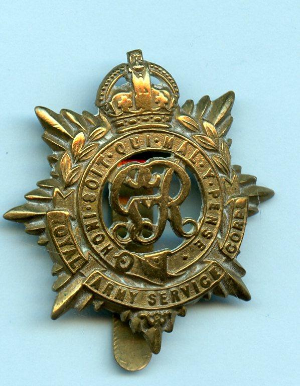 R.A.S.C. Royal Army Service Corps Brass George V Kings Crown Cap Badge