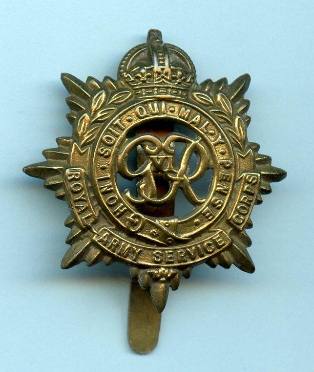 R.A.S.C. Royal Army Service Corps WW2  Brass George VI Kings Crown Cap Badge