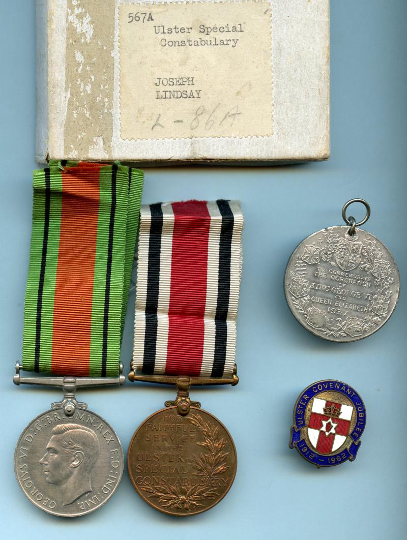 Ulster Special Constabulary Long Service Medal Group To  Joseph Lindsay