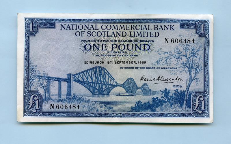 National Commercial Bank of Scotland £1 Banknote Dated 16th September 1959 Prefix N