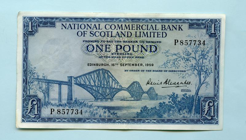 National Commercial Bank of Scotland £1 Banknote Dated 16th September 1959 Prefix P