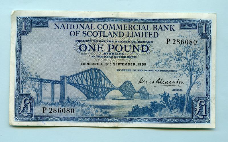 National Commercial Bank of Scotland £1 Banknote Dated 16th September 1959 Prefix P