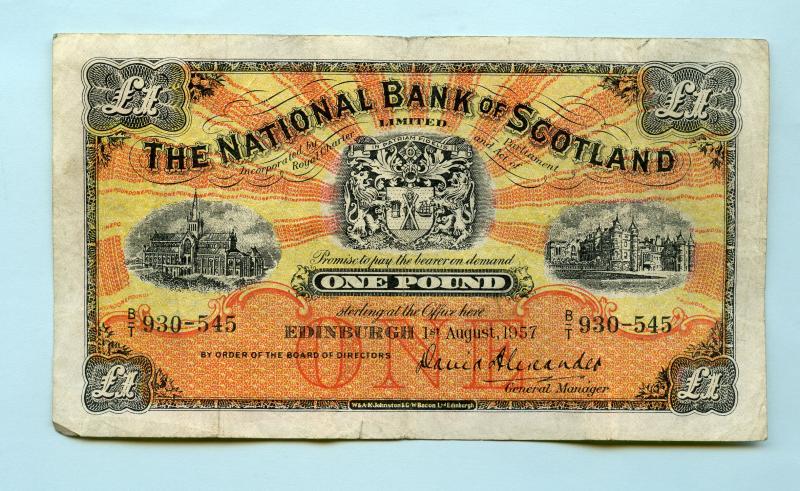 National  Bank of Scotland £1 Banknote Dated 1st August 1957