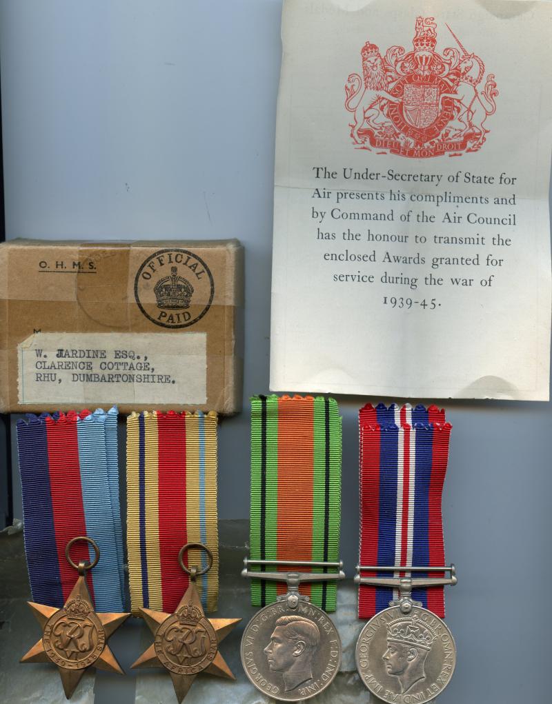 WW2  Boxed Medal Group To W Jardine, Royal Air Force. ( From Rhu Dumbartonshire)