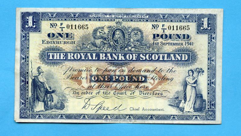 Royal Bank of Scotland £1 One Pound Note  Dated 1st September 1941