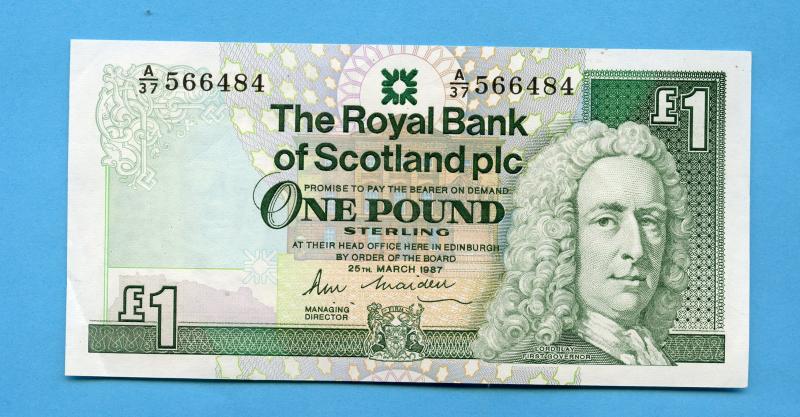 Royal Bank of Scotland  £1 One Pound Note  Dated 25th March 1987