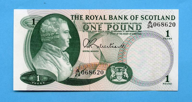 Royal Bank of Scotland £1 One Pound Note  Dated 1st September 1967