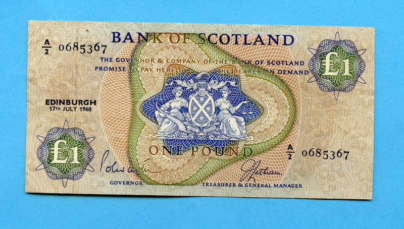 Bank of Scotland £1 One Pounds Note Dated 17th July 1968