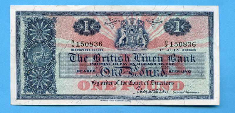 British Linen Bank  £1 One Pound Banknote Dated 1st July 1963