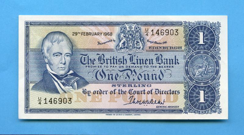 British Linen Bank £1 One Pound Banknote Dated 29th February 1968