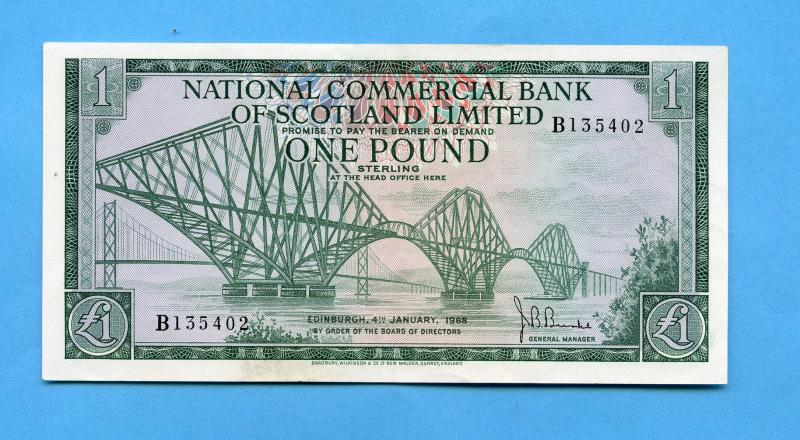 National Commercial Bank of Scotland  £1 One Pound Banknote Dated Edinburgh 4th January 1968