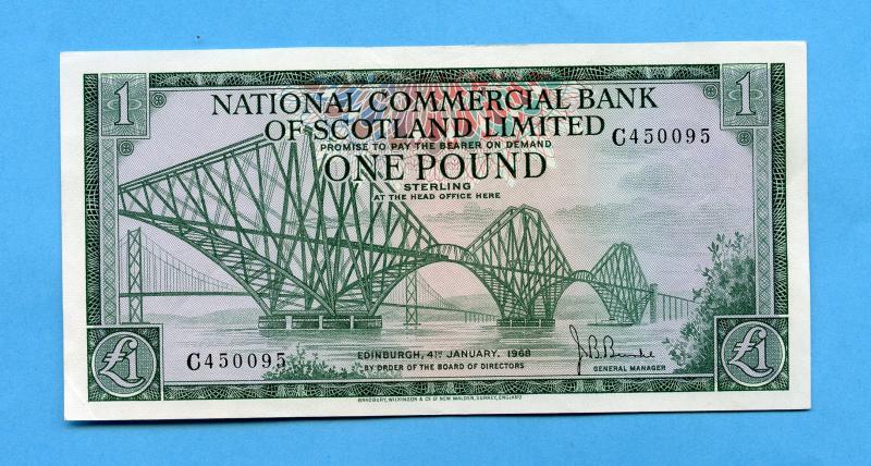 National Commercial Bank of Scotland  £1 One Pound Banknote Dated  4th January 1968