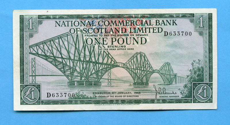 National Commercial Bank of Scotland  £1 One Pound Banknote Dated  4th January 1968