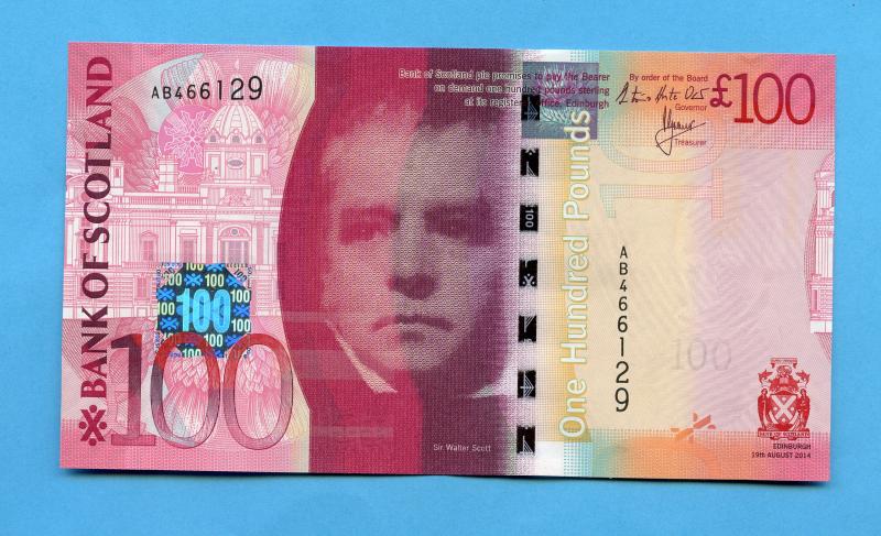 Bank of Scotland £100 One Hundred Pounds Note Dated 19th August 2014