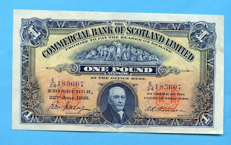 The Commercial Bank of Scotland  £1 One Pound Note Dated 2nd September 1938