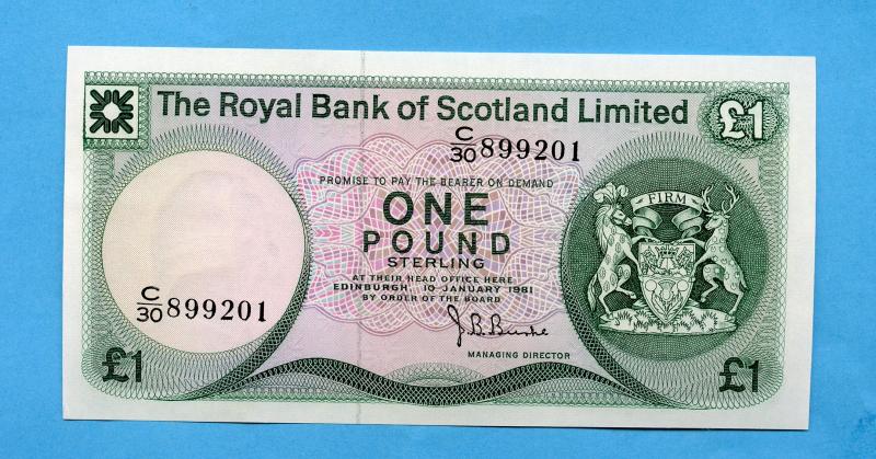 Royal Bank of Scotland  £1 One Pound Note  Dated  1st May 1981