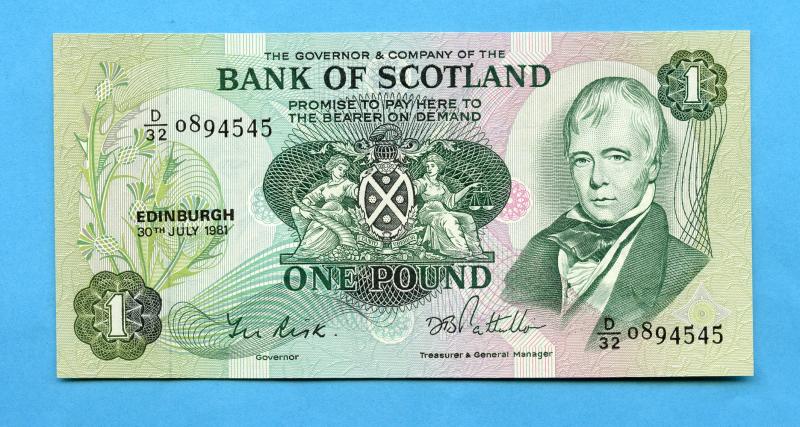 Bank of Scotland  £1 One  Pound Note Dated 30th July 1981