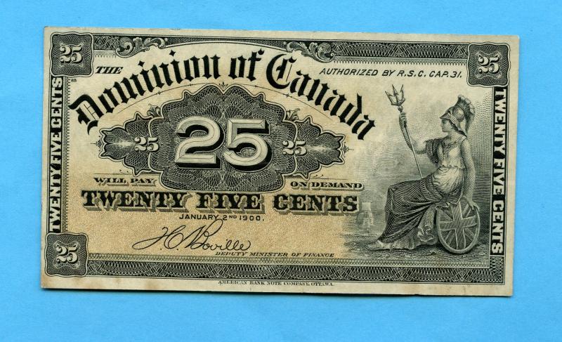 Canada 25 Cents Banknote Dated 2nd January 1900