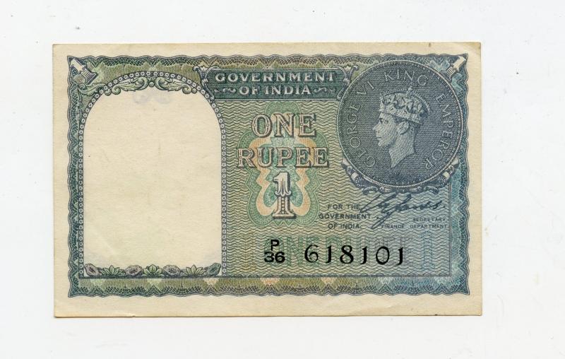 Government of India One Rupee Banknote 1940