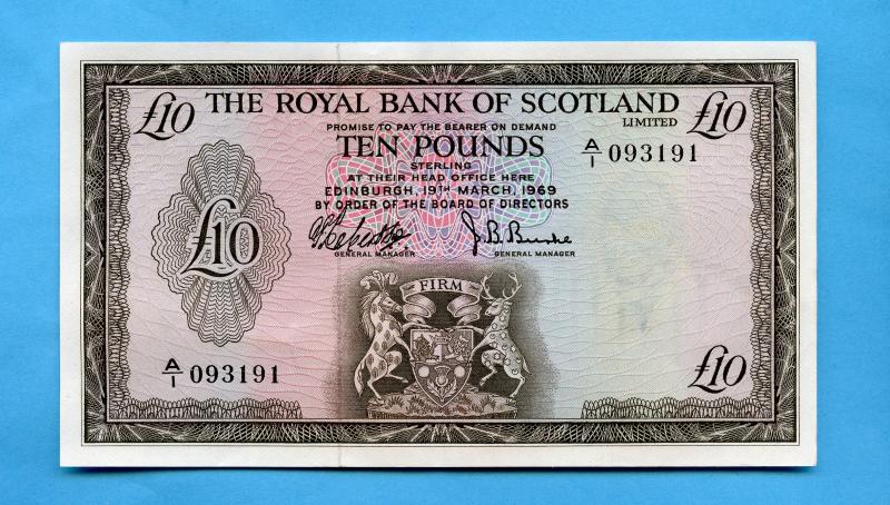 Royal Bank of Scotland £10 Ten Pounds Dated 19th March 1969