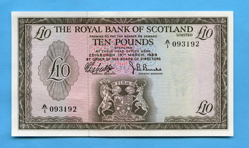 Royal Bank of Scotland £10 Ten Pound Note Dated 19th March 1969.