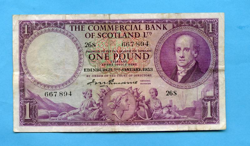 The Commercial Bank of Scotland  £1 One Pound Note Dated 2nd January 1953