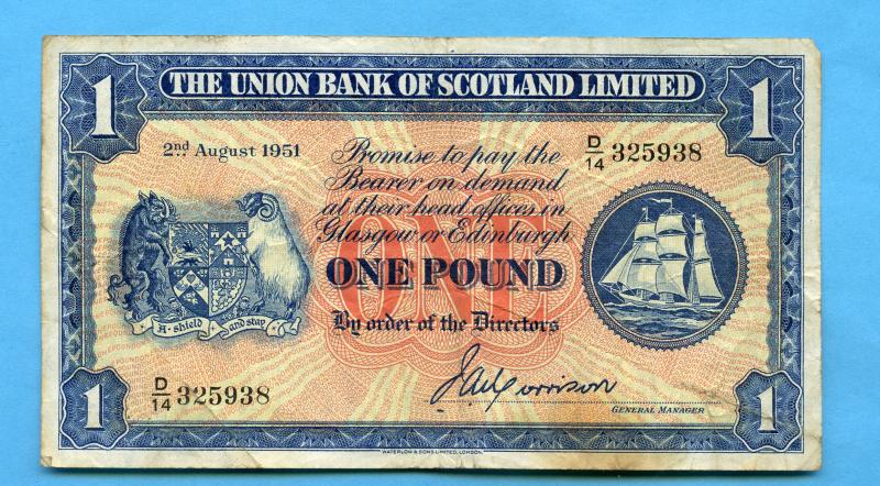 The Union Bank of Scotland £1 One Pound Banknote Dated 2nd August 1951