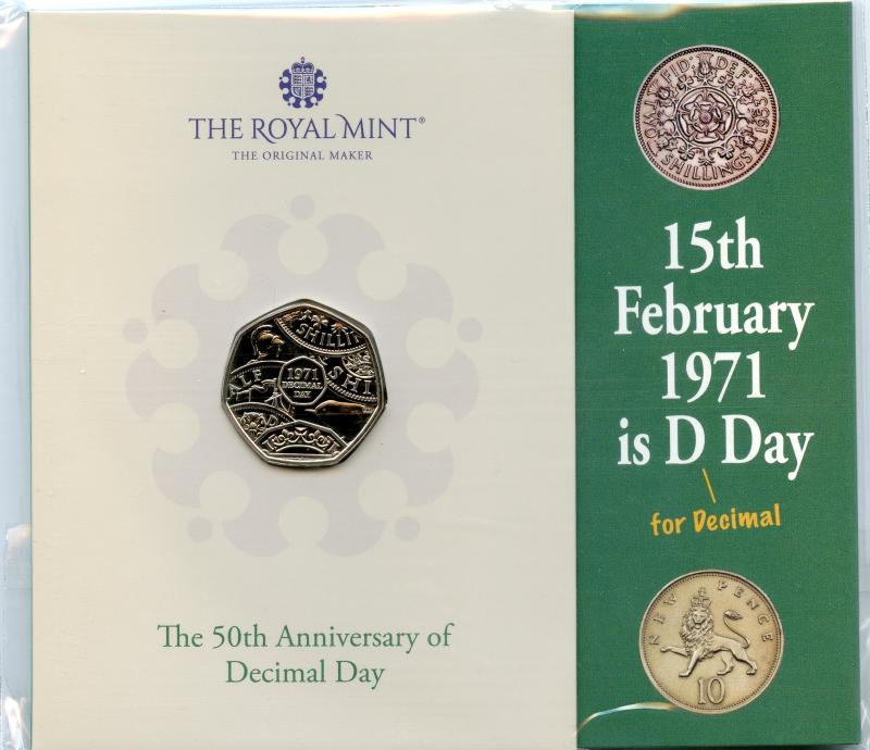 UK 2021 The 50th Anniversary Decimal Day Brilliant Uncirculated 50 Pence Coin