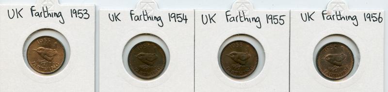 Complete Date Run of Elizabeth II Farthing Coins  1953-1956