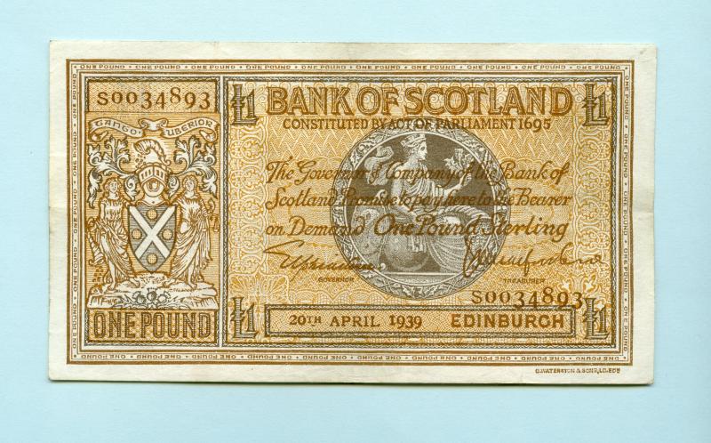 Bank of Scotland £1 One  Pound Note Dated 20th April 1939