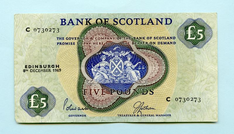 Bank of Scotland  £5 Five Pounds Note Dated 8th  December 1969