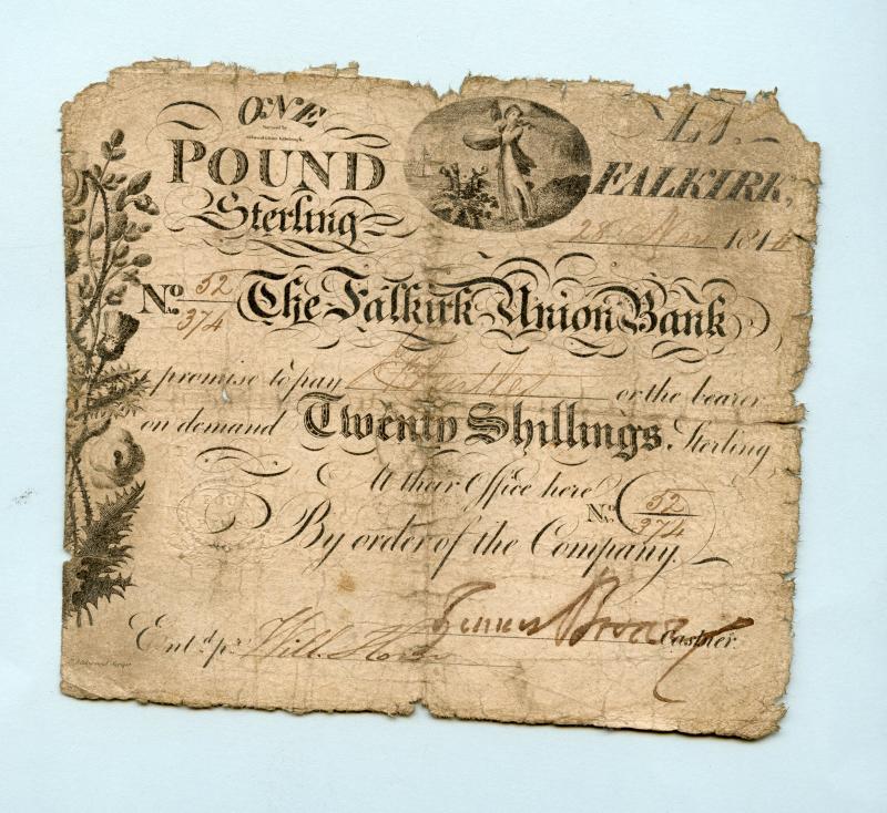 Scotland The Falkirk Union Banking Company One Pound Twenty Shillings Banknote 1810