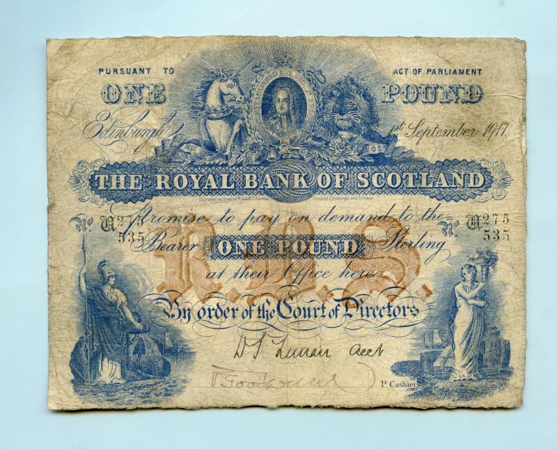 Royal Bank of Scotland  £1 One Pound Note  Dated  1st September 1917