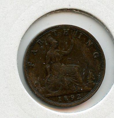 UK  Queen Victoria Farthing Coin Dated 1892