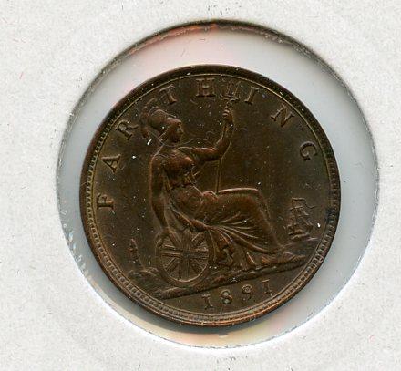 UK  Queen Victoria Farthing Coin Dated 1891
