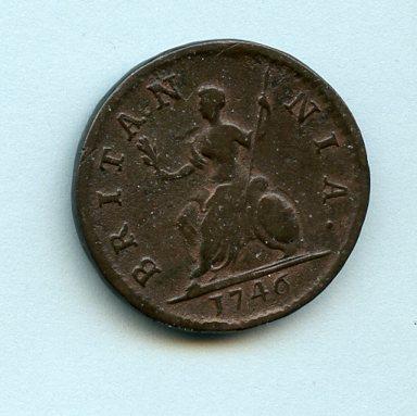 UK  George II  Farthing Coin  Dated 1746