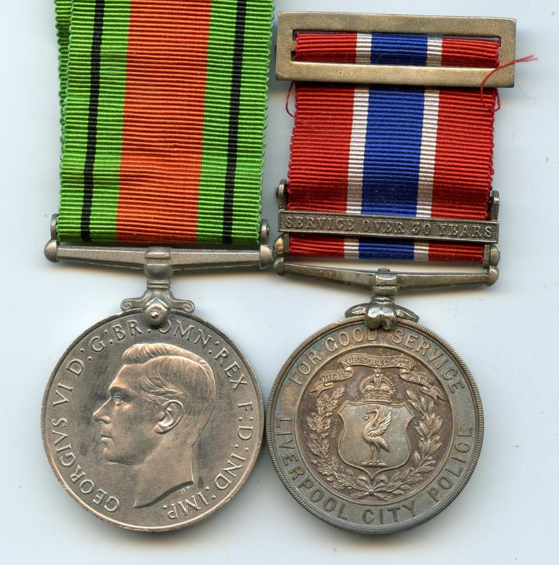Liverpool City Police Good Service Medal & Defence Medal To Inspector H Harrison