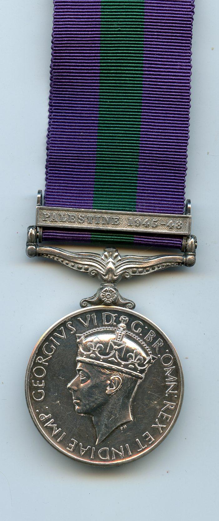 General Service Medal 1 Clasp : Palestine 1945-48 Cpl F.H. Foreman, Royal Army Medical Corps