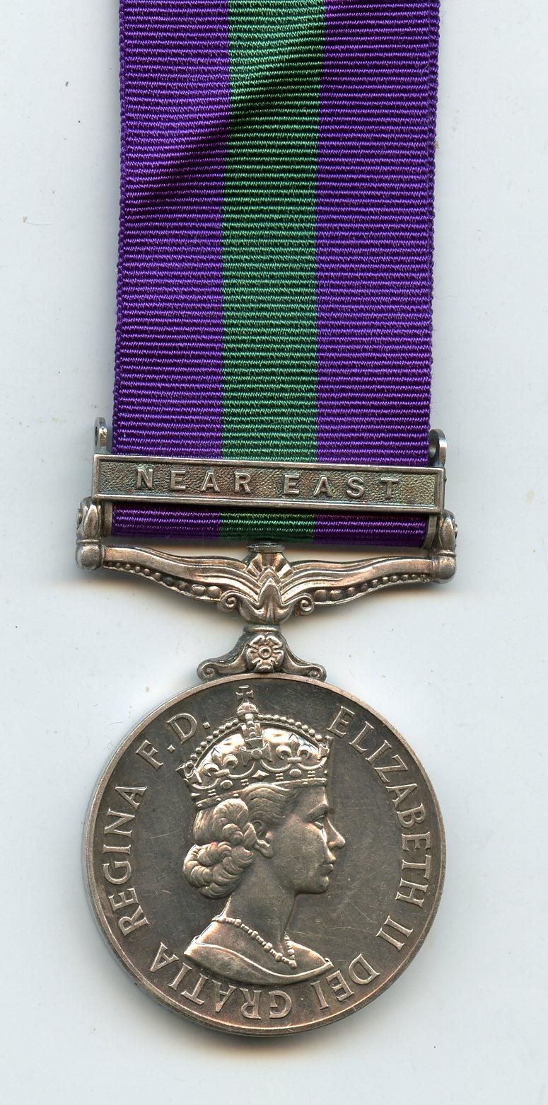 General Service Medal 1918-62   1 Clasp Near East To Lieut  E. C. Healey,  Royal Pioneer Corps