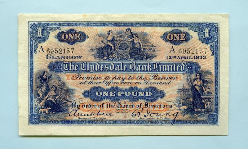 Clydesdale Bank  £1 One  Pound Note Dated12th April 1933