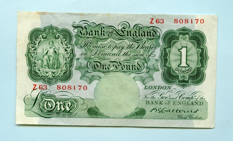Bank of England £1 One Pound Note  July 1930 Signature  B. G. Catterns