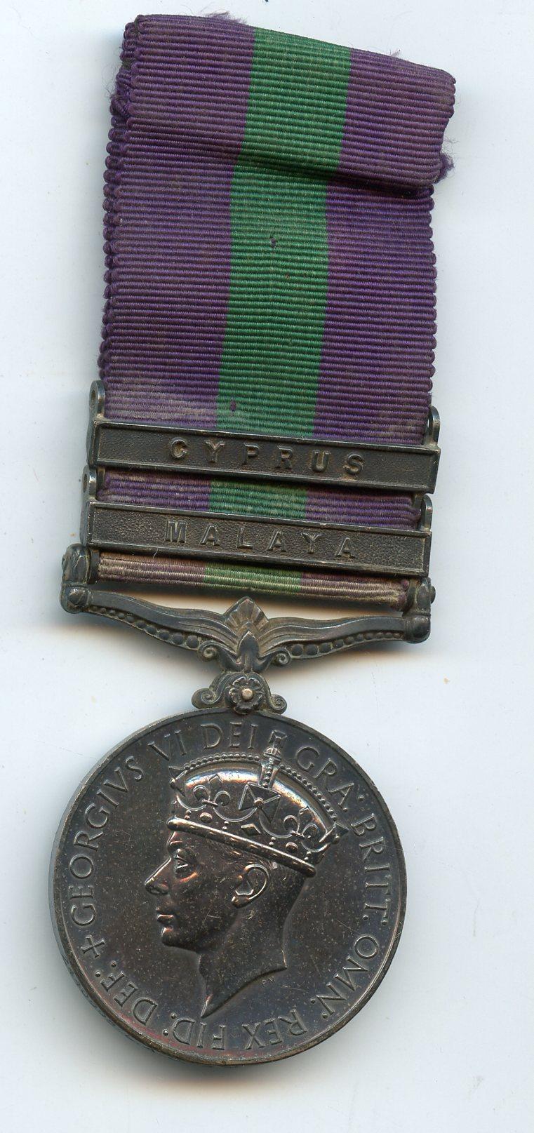 General Service Medal 1918-62 2 Clasps Malaya & Cyprus  To Leading Aircraftsman Robert Mathieson Wilson, RAF