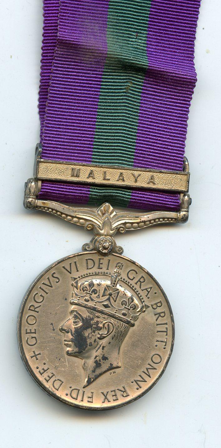 General Service Medal 1918-62 1 Clasp Malaya To Pte C Anson, Worcestershire Regiment
